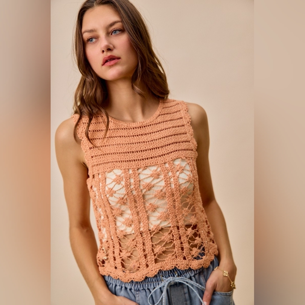 SO ME Crochet Knitted Lace Sweater Tank Top